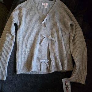 Cat & Jack Light Gray Cardigan with Bow Details Size 8